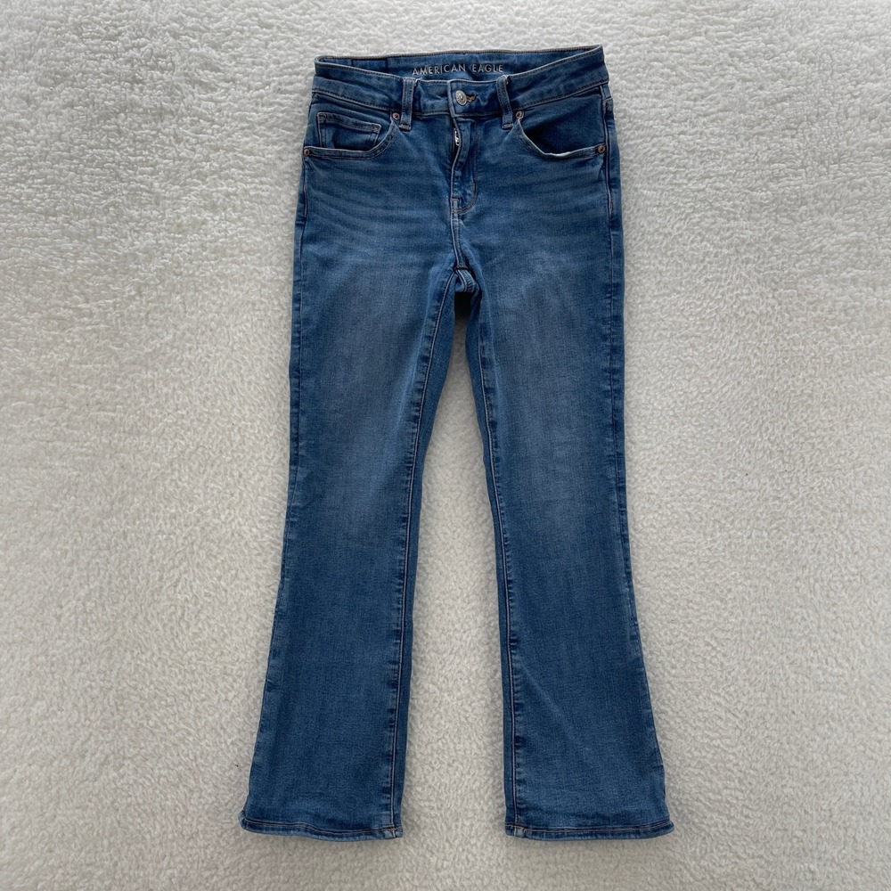 American Eagle Jeans Womens 2 Short Blue Kick Boot Stretch Boho Cowgirl Festival